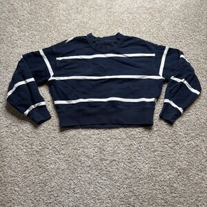 lululemon athletica Navy and White Oversized Striped Cropped Sweatshirt